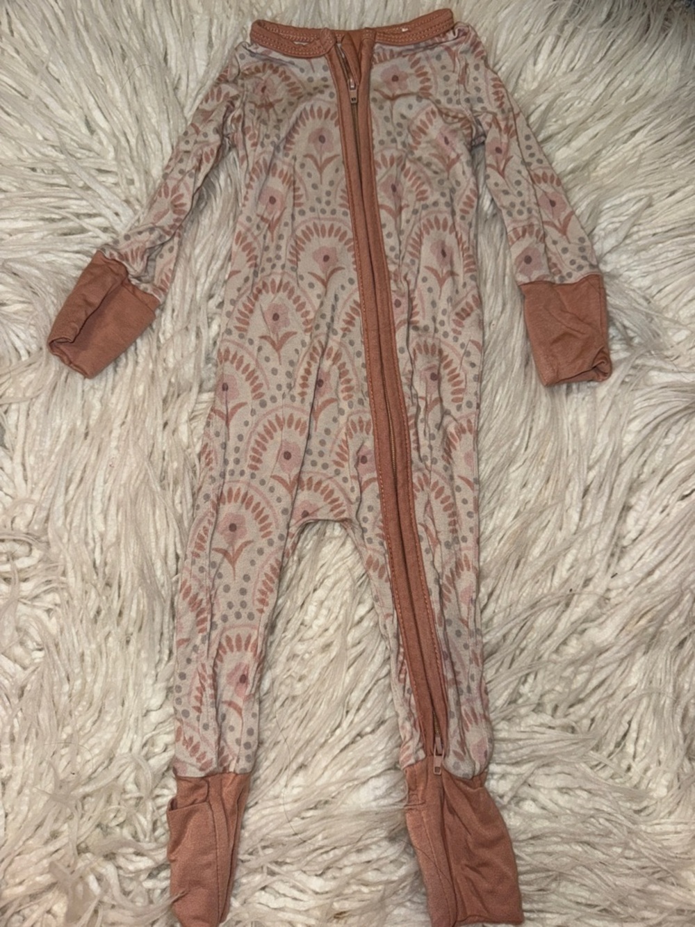 BAMBOO Peach Floral Zip-Front One-Piece Footie